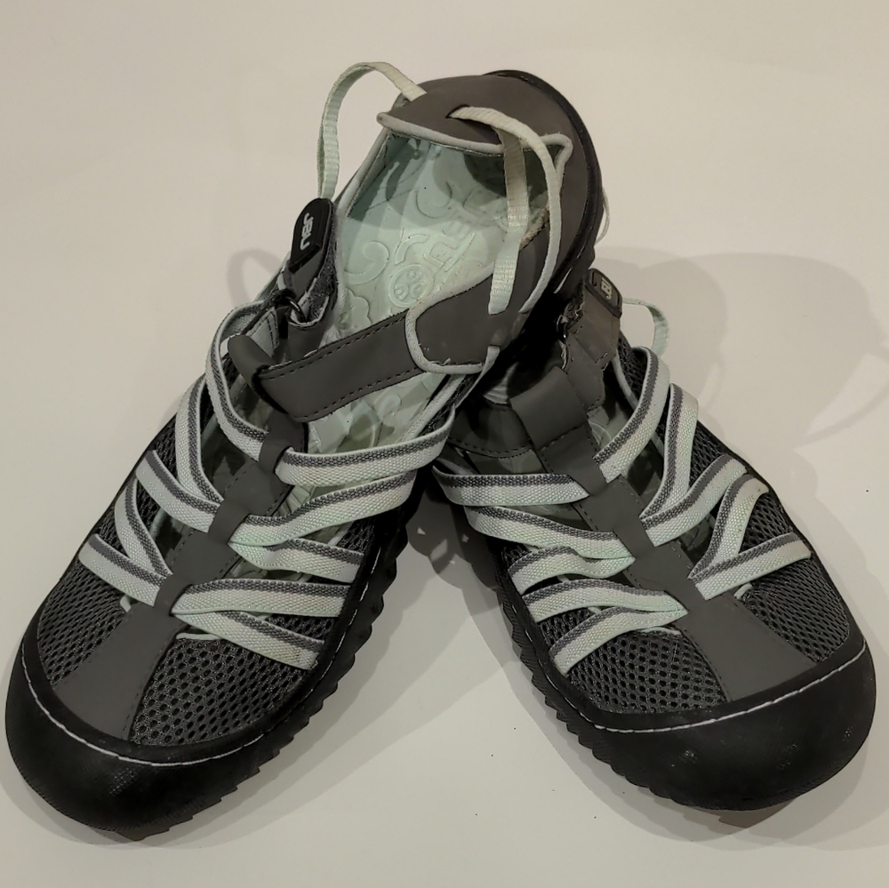 Sz 8 JBU by Jambu women's sandals light blue and grey recycled all terrain vegan